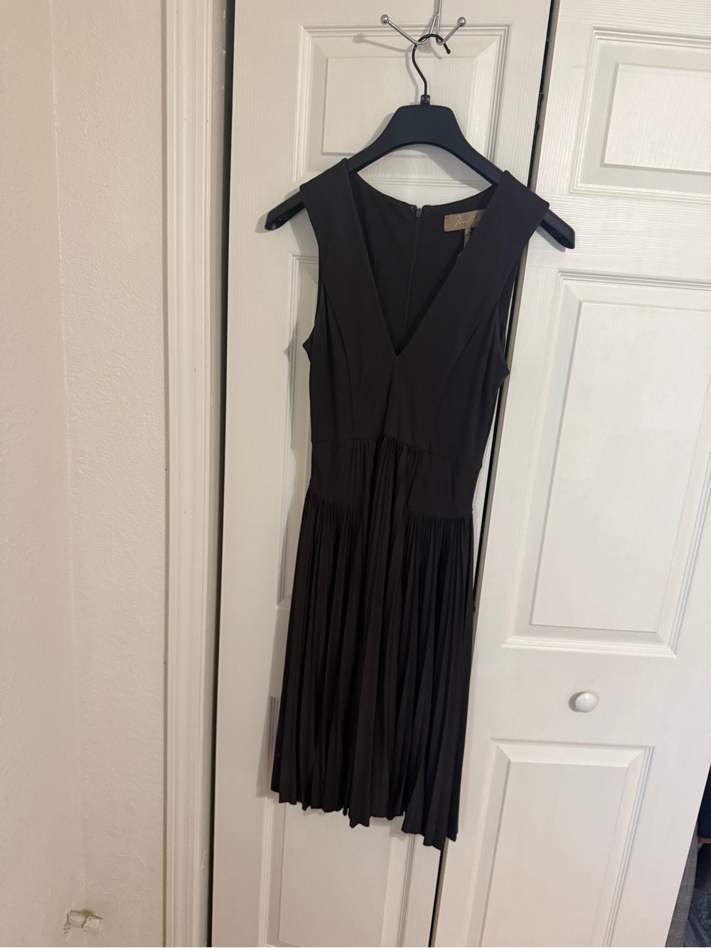 BCBGMaxAzria Dark brown V-Neck Pleated Midi Dress